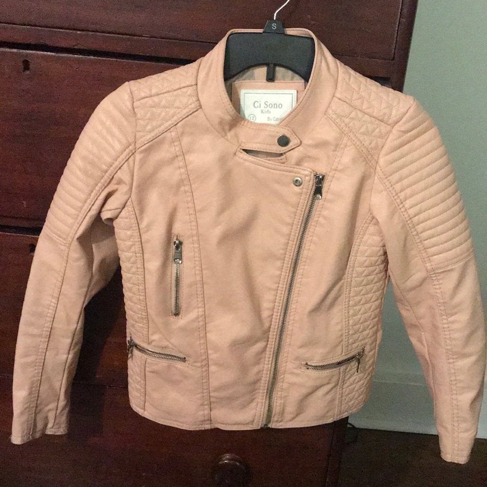 Girls pink “leather” jacket size 12